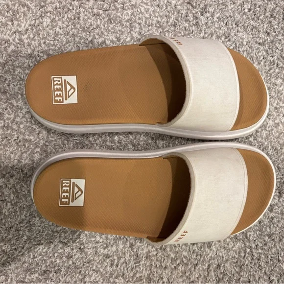 Reef White and Tan Slide Sandals - Picture 2 of 6